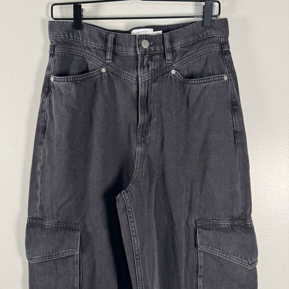 & Other Stories Womens Relaxed Wide Leg Cargo Jeans Black Wash High Rise Sz 6 - Picture 2 of 9